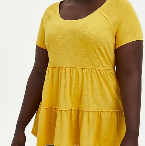 TIERED BABYDOLL TOP - MUSTARD YELLOW - Picture 2 of 5